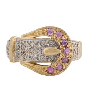 ✨ FLASH Sale! 14K Diamond & Sapphire Buckle Band Ring Size 4.5